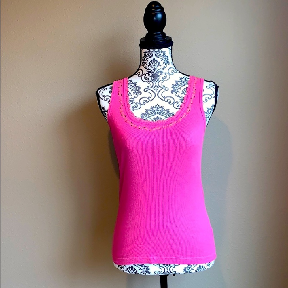 Bongo Pink Lace, Gold Beaded & Stitched Tank Top *2 for $5*